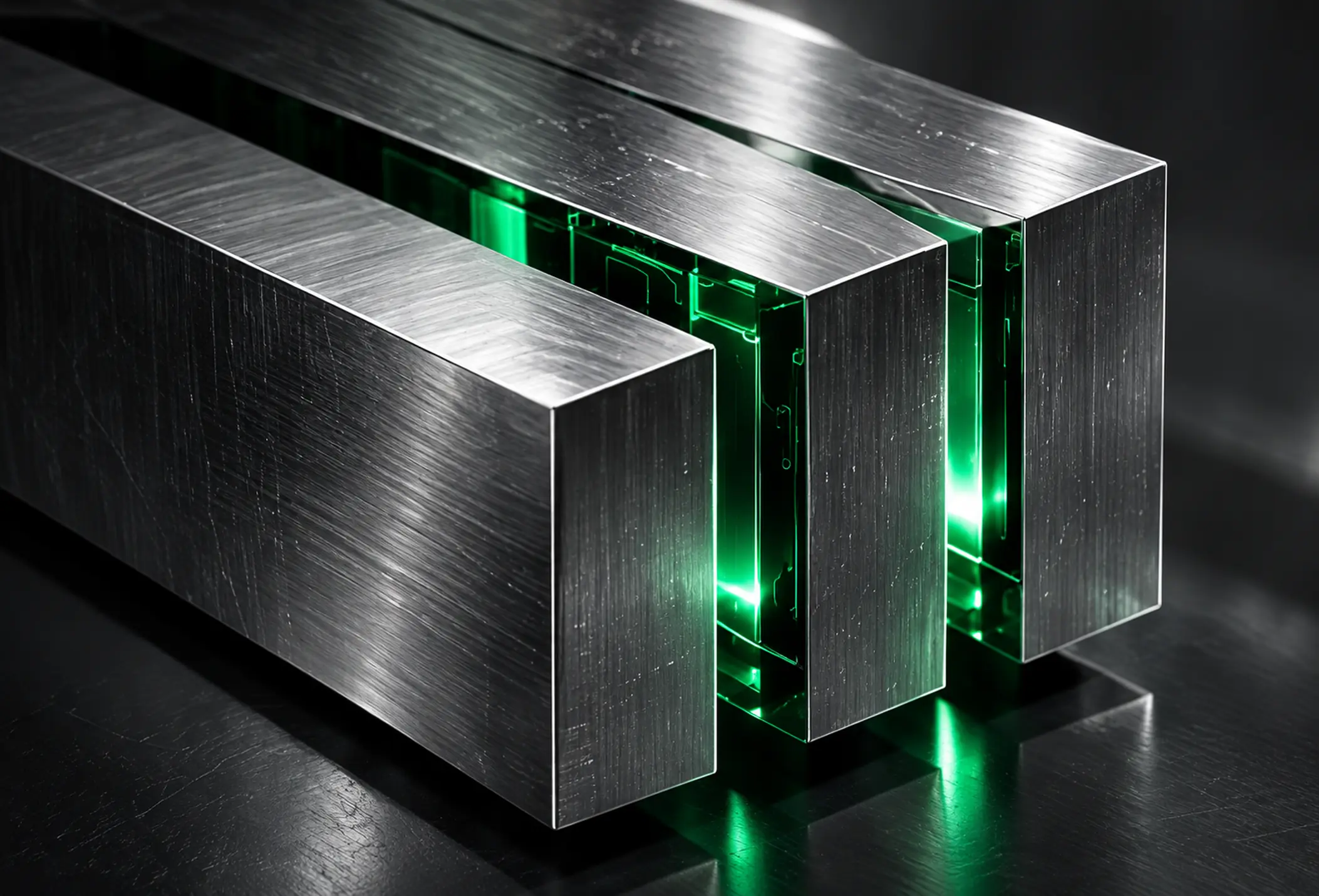 Silver execution plates surrounding an emerald layer