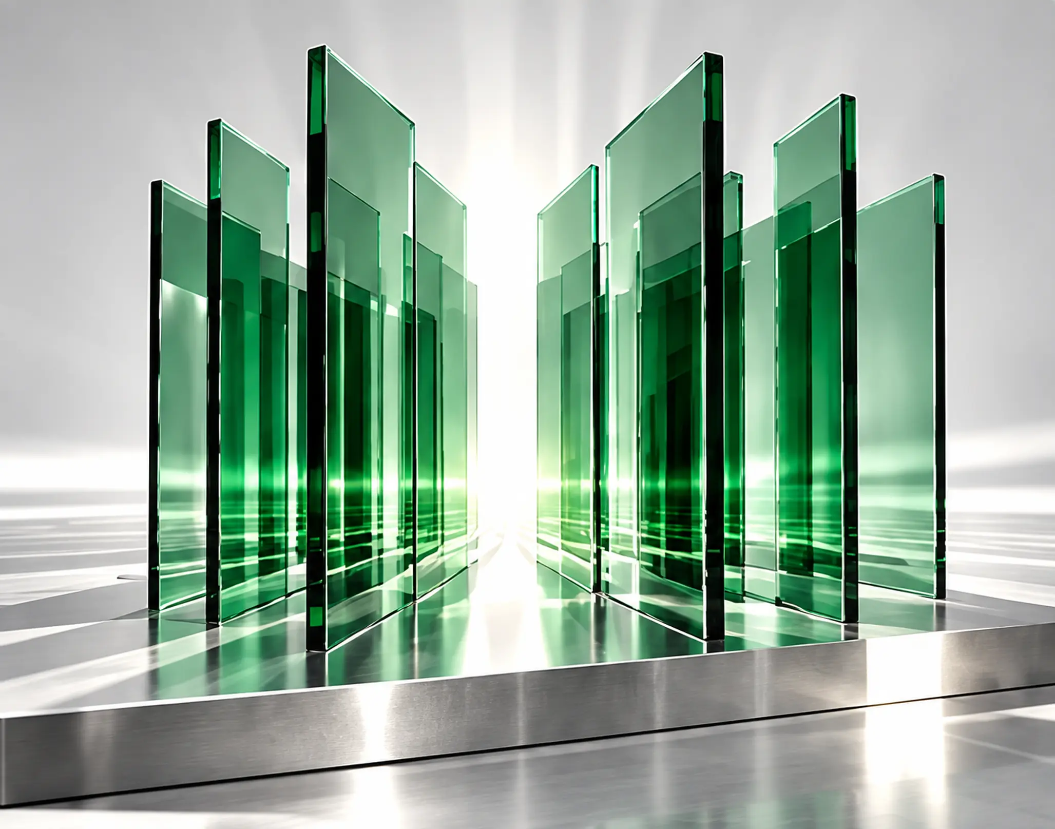 Emerald architectural panels surrounding an open center